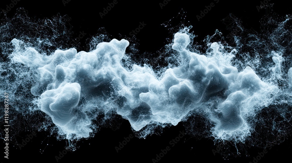 Poster a swirling cloud of mist and vapor against a dark background, creating an ethereal and dynamic visua