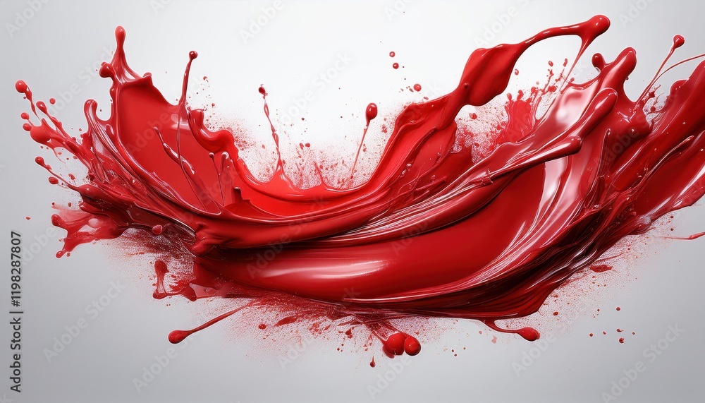 Poster vibrant red abstract art highlighting dynamic paint splashes in a strikingly clear and clean context