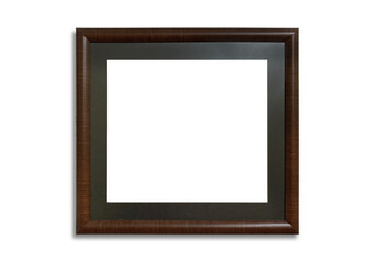 Elegant wooden picture frame. Horizontal landscape format, rectangular shape with intricate details.