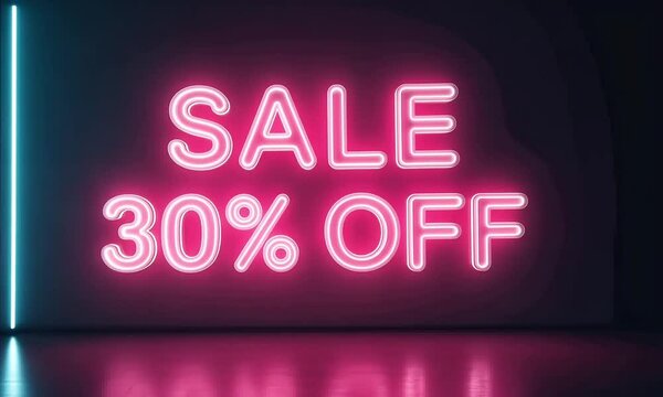 Pink Neon Sale Sign 30% Off Dark Room