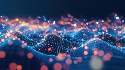 Abstract Digital Landscape: Network of Glowing Particles