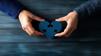 National Spouse Day Celebration with 3D Heart Puzzle Pieces and Hands on Wooden Surface