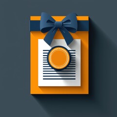 Orange Gift Box with Blue Bow Blank Seal and Stripes Design Element