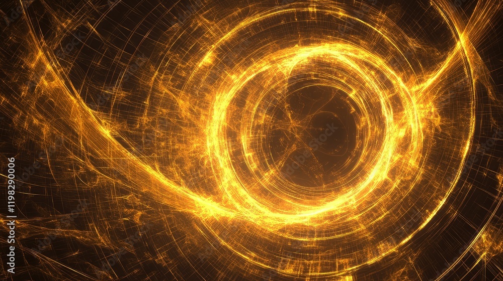 Poster abstract circular glowing patterns and light trails with digital grids on a smooth gradient backgrou