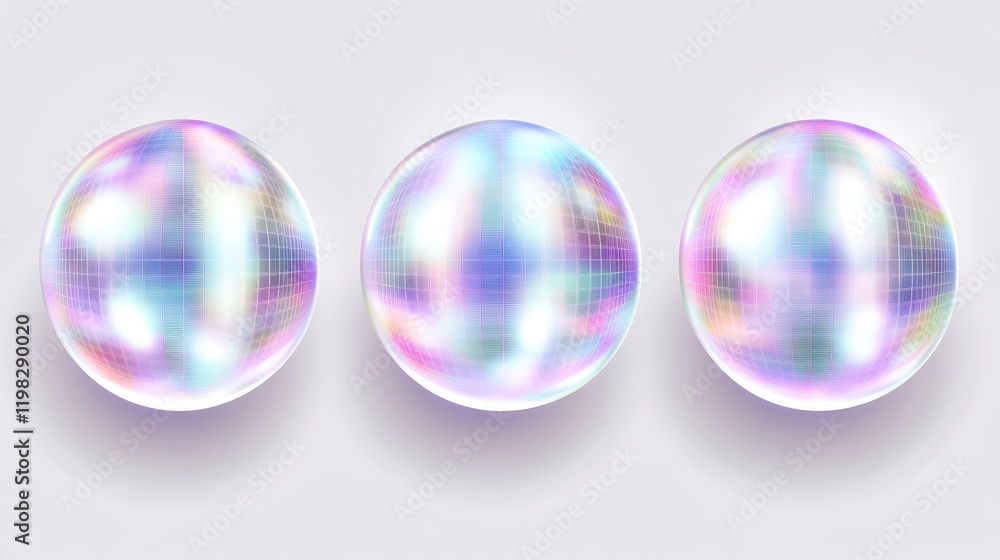 Poster abstract circular light effects with holographic patterns and glowing grids for a modern digital loo