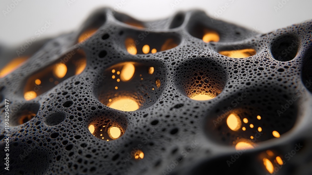 Poster abstract glowing digital structures forming intricate patterns on a minimalist gradient surface.