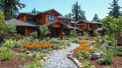 Fototapeta premium Luxury Craftsman Home with Stunning Landscape Design