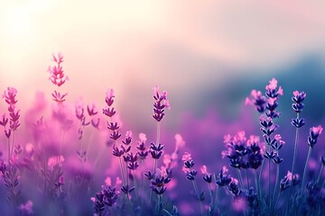 A vibrant field purple lavender in full bloom, stretching to the horizon
