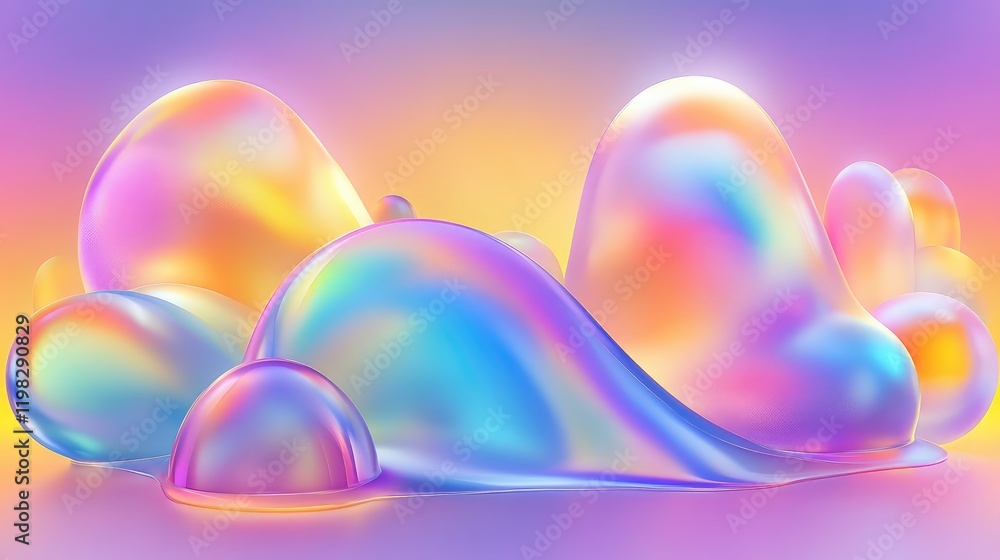 Poster abstract holographic d shapes with glowing particle trails and a clean digital gradient backdrop.