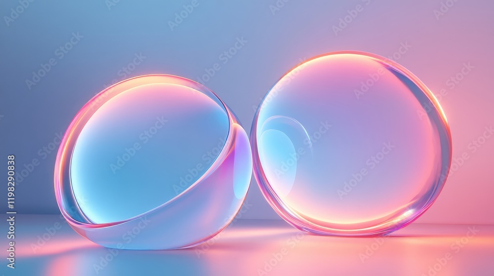 Poster abstract holographic d shapes with glowing particle trails and a clean digital gradient backdrop.