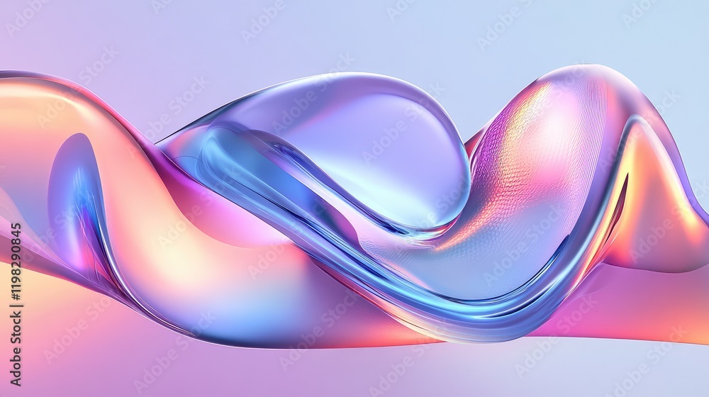 Poster abstract holographic d shapes with glowing particle trails and a clean digital gradient backdrop.