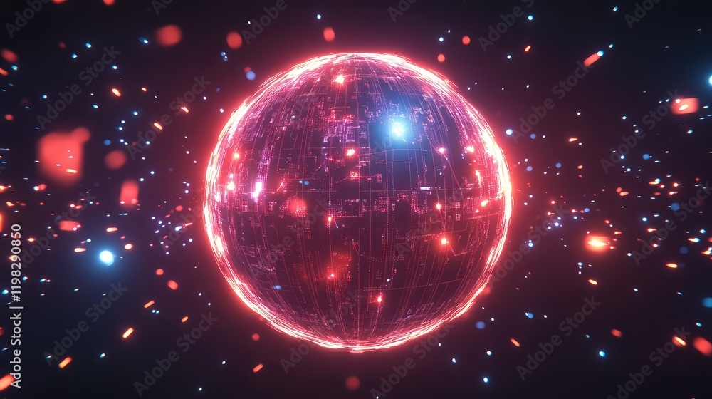 Poster abstract holographic globe surrounded by glowing data streams and digital connections, symbolizing t