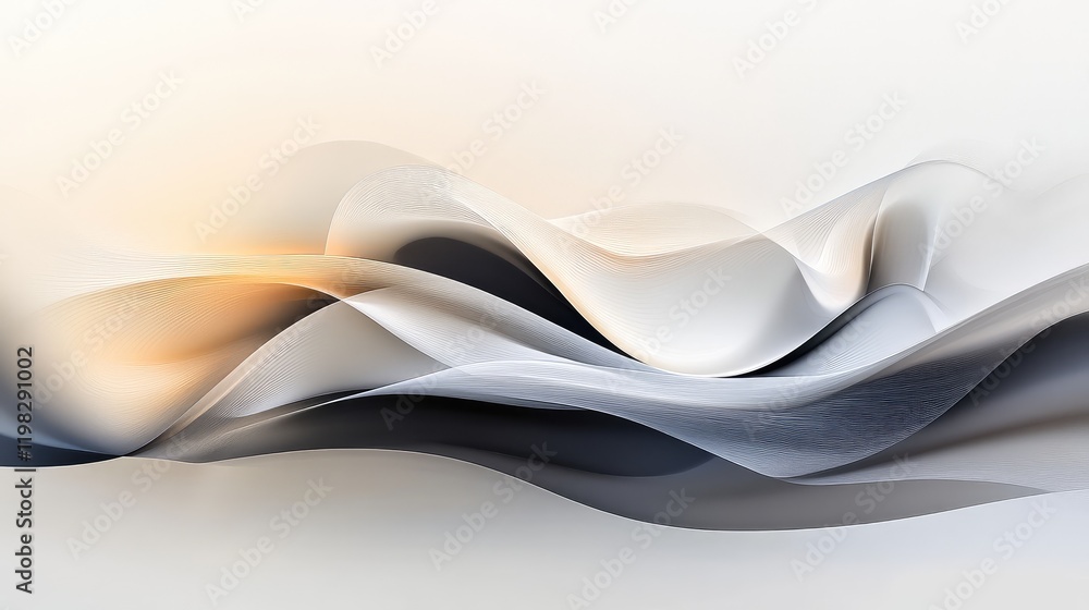 Aufkleber abstract modern minimalism with flowing shapes and geometric layers on a neutral gradient.