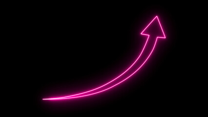 Glowing Neon rising arrow icon, success concept. Profit growth rising arrow icon. Growing graph symbol icon in black background.	