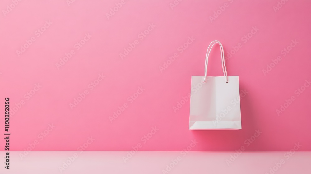 Poster a single shopping bag with a handle placed against a bright pastel background, creating a stylish ye