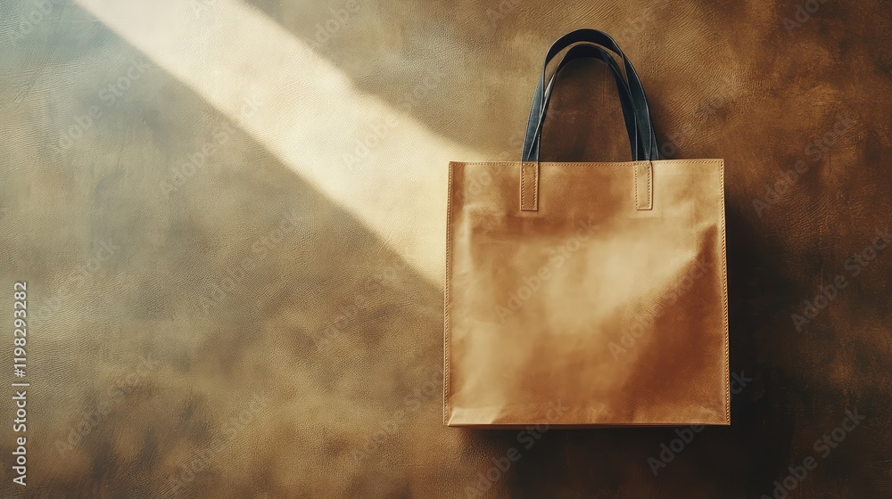Poster a top view of a simple brown shopping bag with handles placed on a smooth, clean background with spa