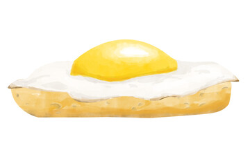 Watercolor Sandwich with Toasted Bread and Fried Egg Textured Painting Illustration for Print, Web and Textile, Menu
