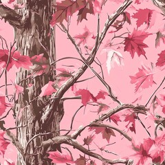 Pink Maple Tree Camouflage Hunting Camo Seamless Pattern Texture