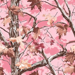 Pink Maple Tree Camouflage Hunting Camo Seamless Pattern Texture