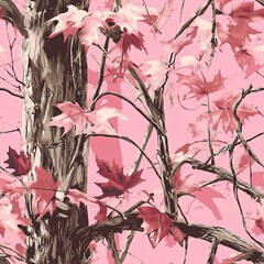 Pink Maple Tree Camouflage Hunting Camo Seamless Pattern Texture