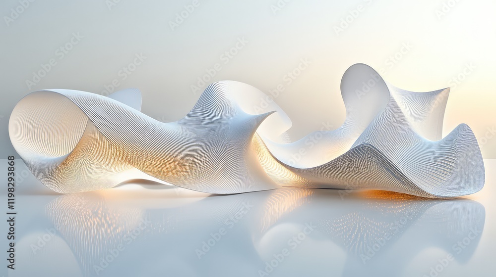 Poster dynamic digital trails of light forming intricate patterns with glowing geometric shapes on a clean 