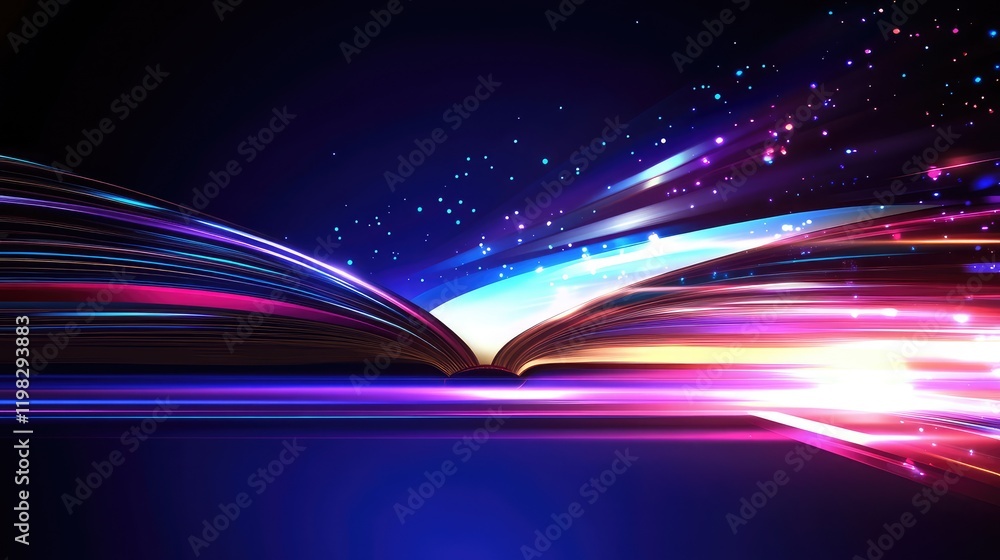 Poster dynamic futuristic background with a glowing virtual book design, symbolizing e-learning platforms a