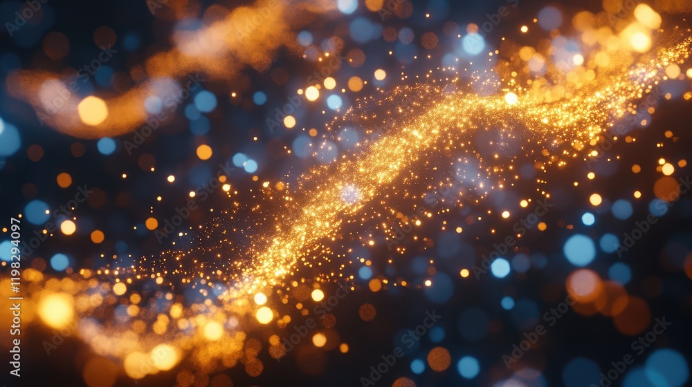Poster dynamic light patterns and glowing particles forming wave-like grids for a futuristic digital concep
