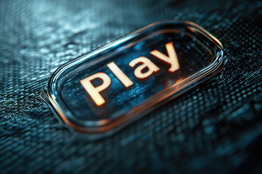 A glowing 'Play' button on a dark, digital background, suggesting the start of a game or media.