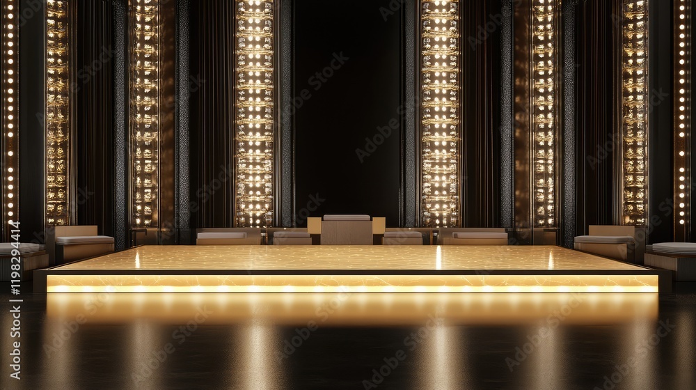Poster elegant futuristic design with glowing d cubes and dynamic light patterns, ideal for product showcas