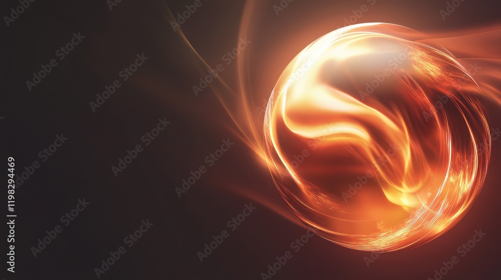 Poster elegant futuristic glowing sphere with particle trails on a clean background, symbolizing digital pr