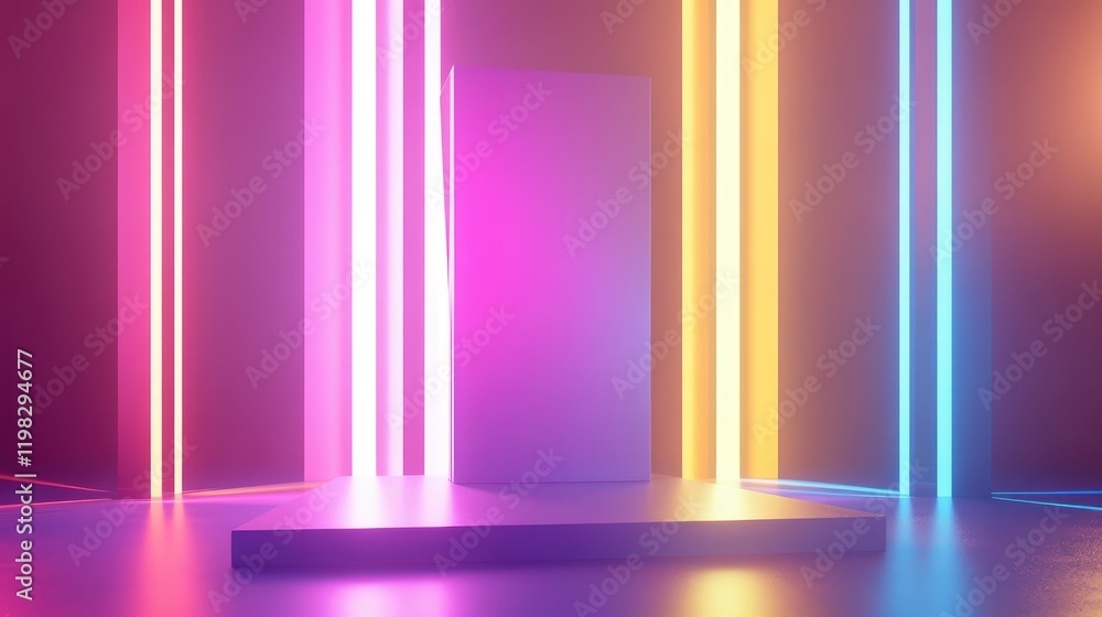 Poster elegant gradient background with holographic light trails and geometric patterns for a sleek product