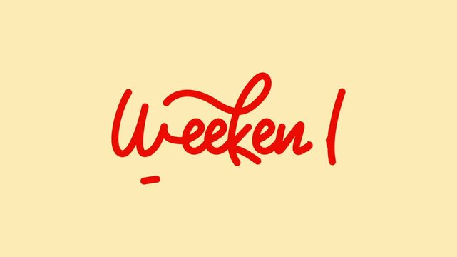 Happy weekend text animation in red color for fancy style greeting footage.
