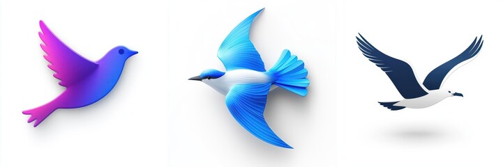 Abstract Colorful Birds in Flight Dove Bluebird Seagull Design Elements