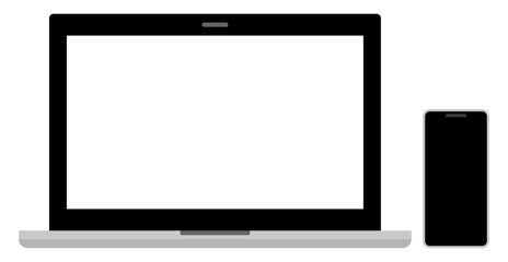 ノートパソコンとスマホのイラストイメージ シンプル グレー ブラック © FREEDOM