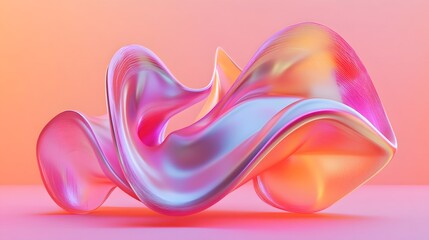 Abstract Pink and Orange Iridescent Fluid Sculpture