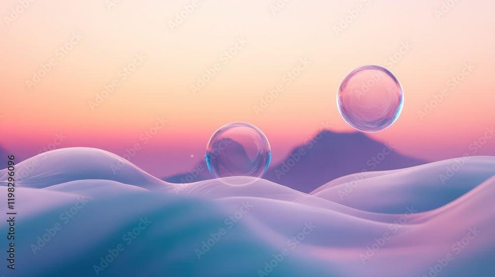 Poster minimalist futuristic design with overlapping transparent layers and muted color transitions.