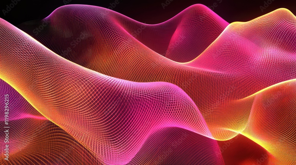 Poster minimalist glowing digital lines and abstract geometric patterns on a dark gradient, representing te