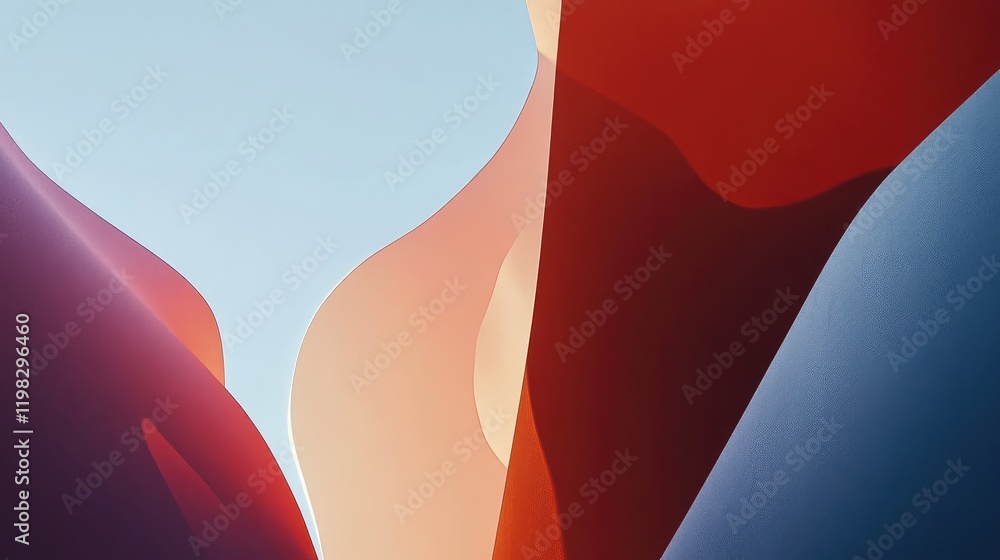 Poster minimal digital design with flowing shapes, delicate color gradients, and ample negative space.