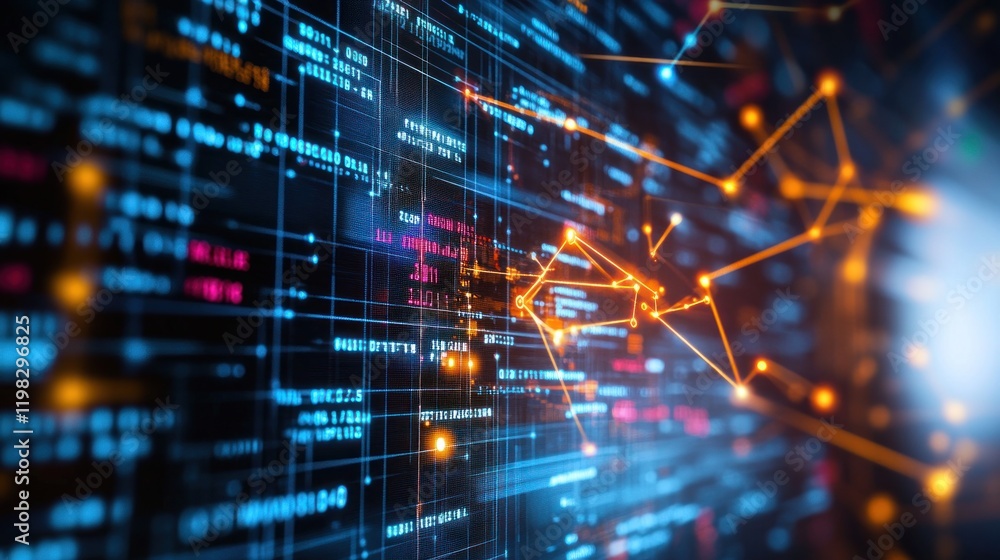 Poster digital network: abstract visualization of data flow and connections