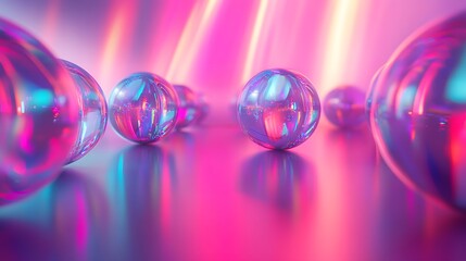 Iridescent Glass Spheres Illuminated By Neon Lights