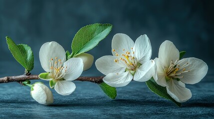 Serene Spring Blossoms: Delicate White Flowers on a Dark Background
