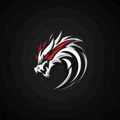 A white and red dragon head graphic on a dark background. Possible gaming or branding use