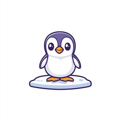 Obraz premium Cute penguin standing on a small ice floe, on white backdrop, for children's book