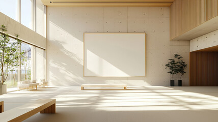 bright office space featuring large concrete wall and minimal decor