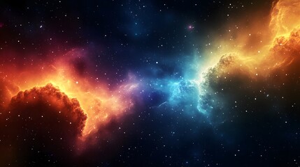Cosmic Nebulae in Fiery Orange and Cool Blue Hues