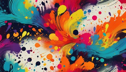 Striking Abstract Paint Splatter Pattern, Showcasing a Vibrant Palette of Colors and Textures in an Impressionistic Manner