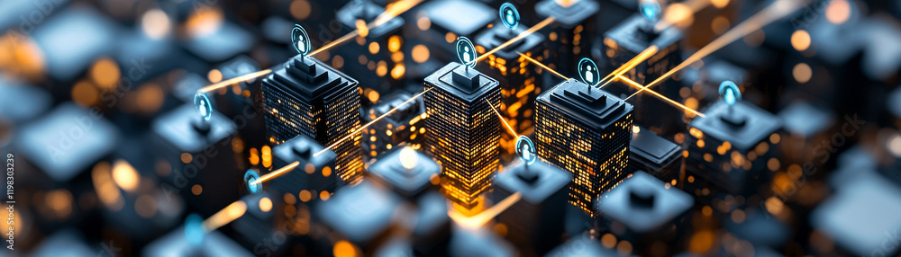 Poster abstract digital network overlay with glowing elements for futuristic technology concepts