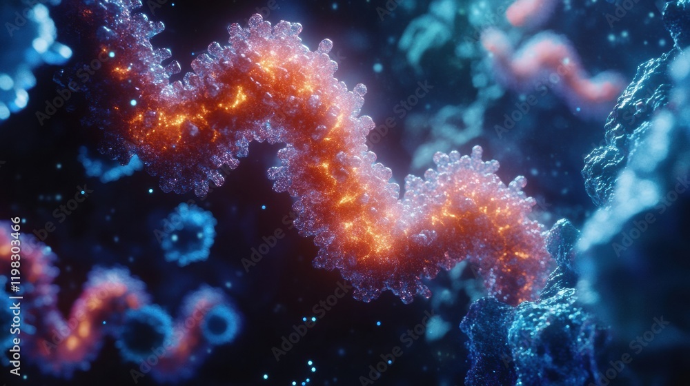 Fototapete molecular rna chain surrounded by viruses in vivid colors highlighting intricate details of biologic