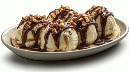 Delicious Banana Split Ice Cream Dessert With Nuts and Chocolate