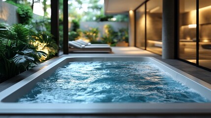 Obraz premium Modern backyard spa, tranquil oasis. Relaxation, luxury resort